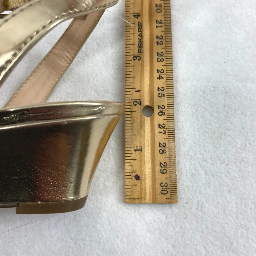 Womens Gold Rhinestone Wedge Sandals Size‎ 6M Metallic Ankle Strap Evening Shoes